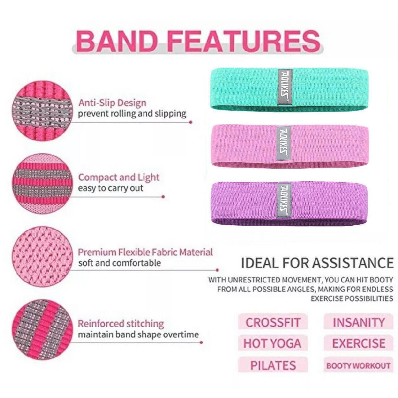 Aolikes Set 3 Resistance Booty Bands Hip Circle Loop Bands Workout Exercise - Set of 3 (Pink,Grey,Black) with Bag
