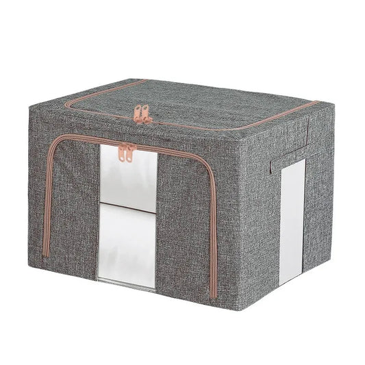 100L Foldable Storage Box Crushed Steel Frame Clothes Quilt Toys Organizer - 100L-Grey