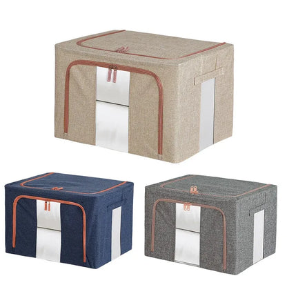 100L Foldable Storage Box Crushed Steel Frame Clothes Quilt Toys Organizer - 100L-Grey