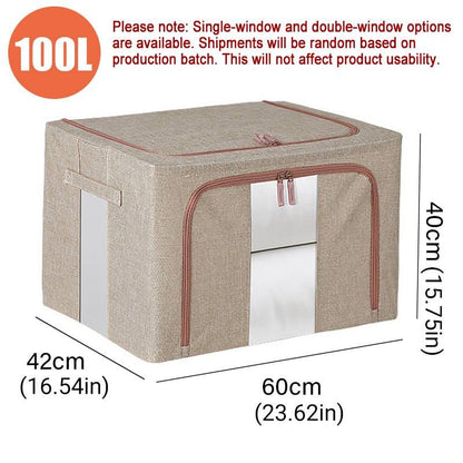 100L Foldable Storage Box Crushed Steel Frame Clothes Quilt Toys Organizer - 100L-Grey