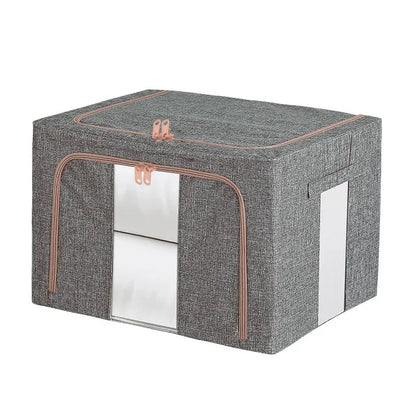 100L Foldable Storage Box Crushed Steel Frame Clothes Quilt Toys Organizer - 100L-Grey