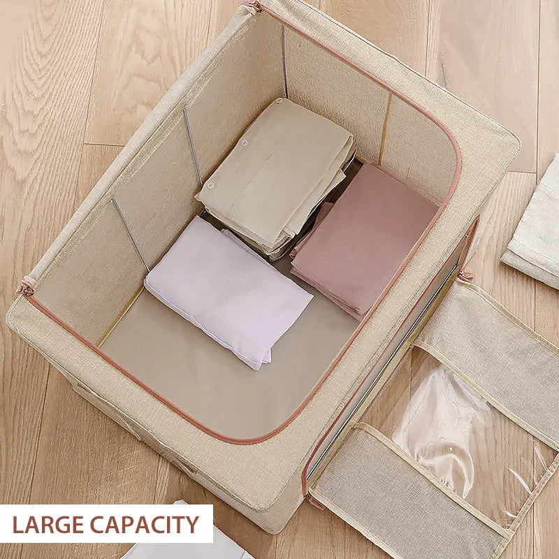 100L Foldable Storage Box Crushed Steel Frame Clothes Quilt Toys Organizer - 100L-Grey