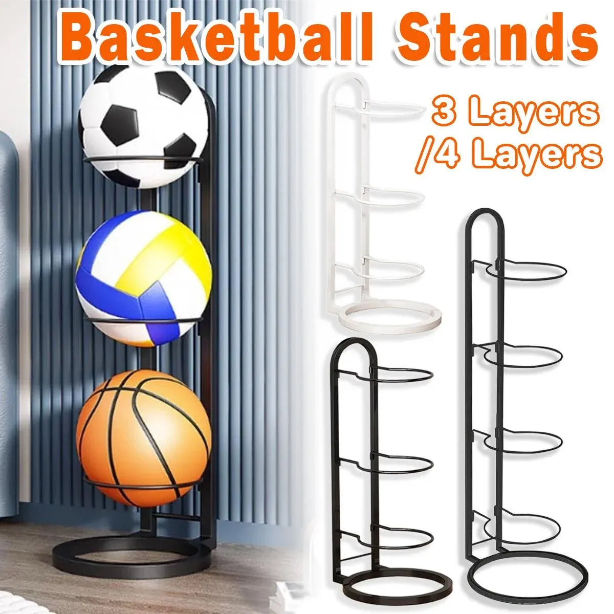 3/4Tier Basketball Stand Ball Organizer Storage Rack Basketball Equipment Holder - White-3 Layers