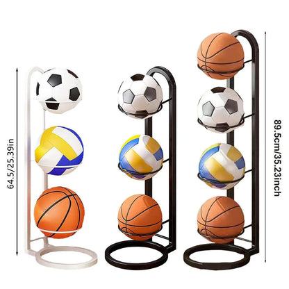 3/4Tier Basketball Stand Ball Organizer Storage Rack Basketball Equipment Holder - White-3 Layers
