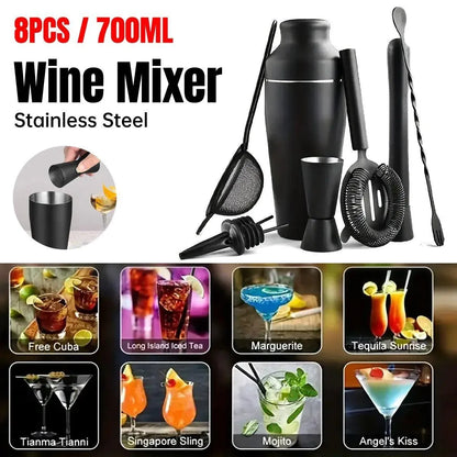 8PCS/700ML Stainless Steel Cocktail Shaker Bartender Tools Set Bar Supplies
