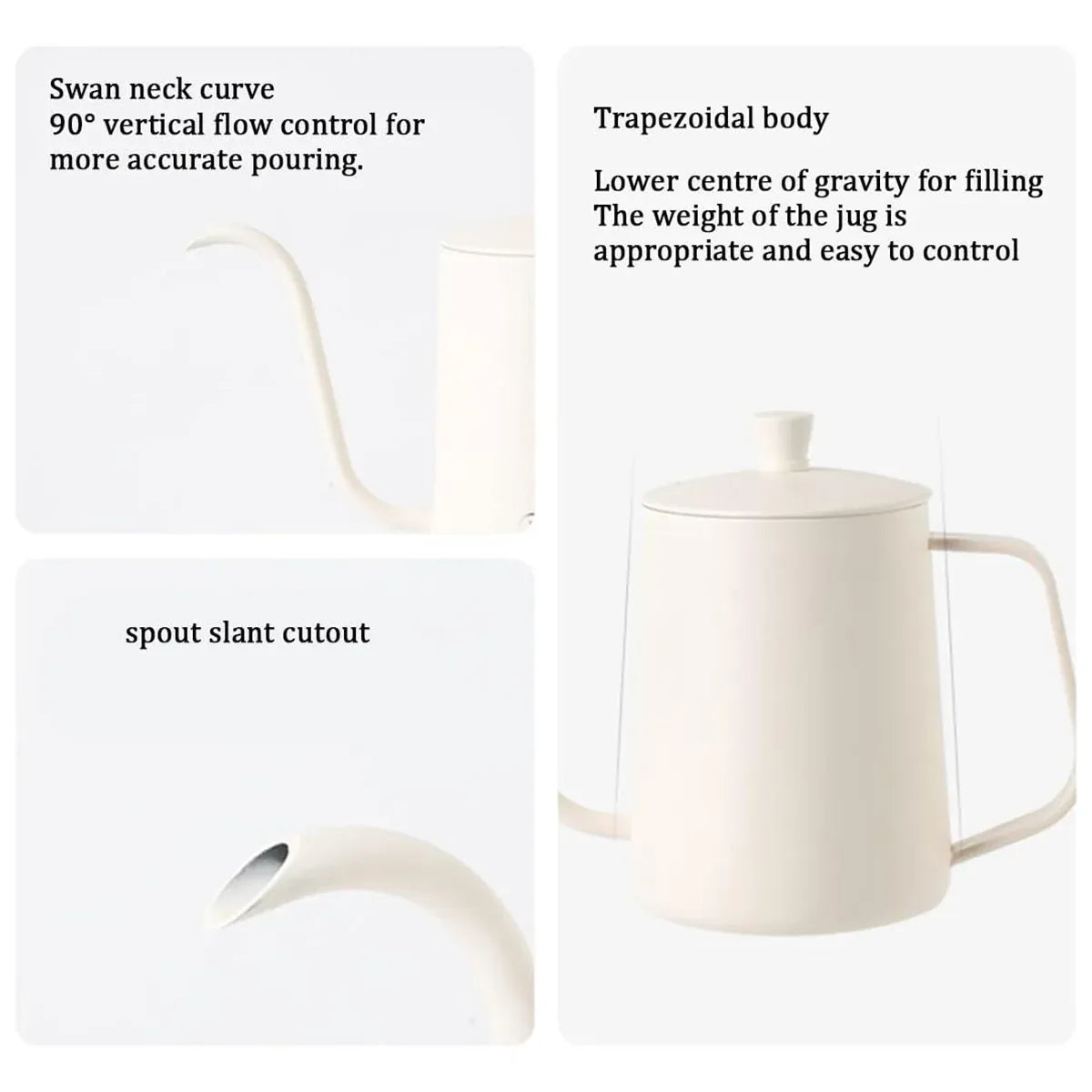 Hand Drip Coffee Pot Stainless Steel Fine Spout Hanging Ear Filter Cup Kettle - Black