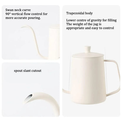 Hand Drip Coffee Pot Stainless Steel Fine Spout Hanging Ear Filter Cup Kettle - Black