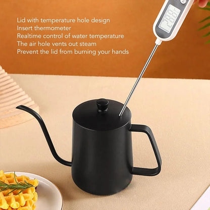 Hand Drip Coffee Pot Stainless Steel Fine Spout Hanging Ear Filter Cup Kettle - Black