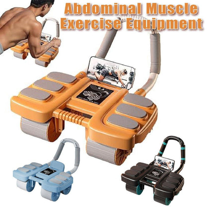 Four Wheel Abdominal Exercise Roller Elbow Support for Core Strength Training - Black