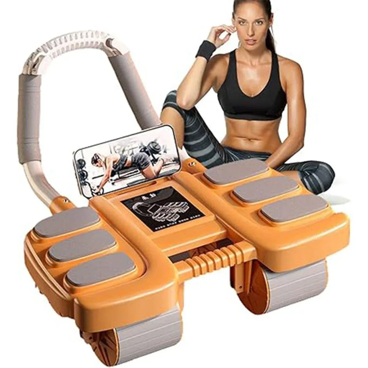Four Wheel Abdominal Exercise Roller Elbow Support for Core Strength Training - Orange