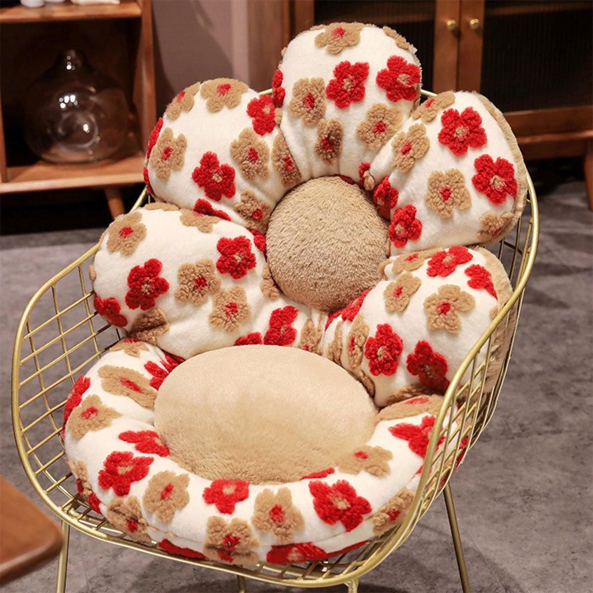 Cute Soft Seat Cushion Flower Shaped Lazy Sofa Pad for Office Chairs and Home Use - Red