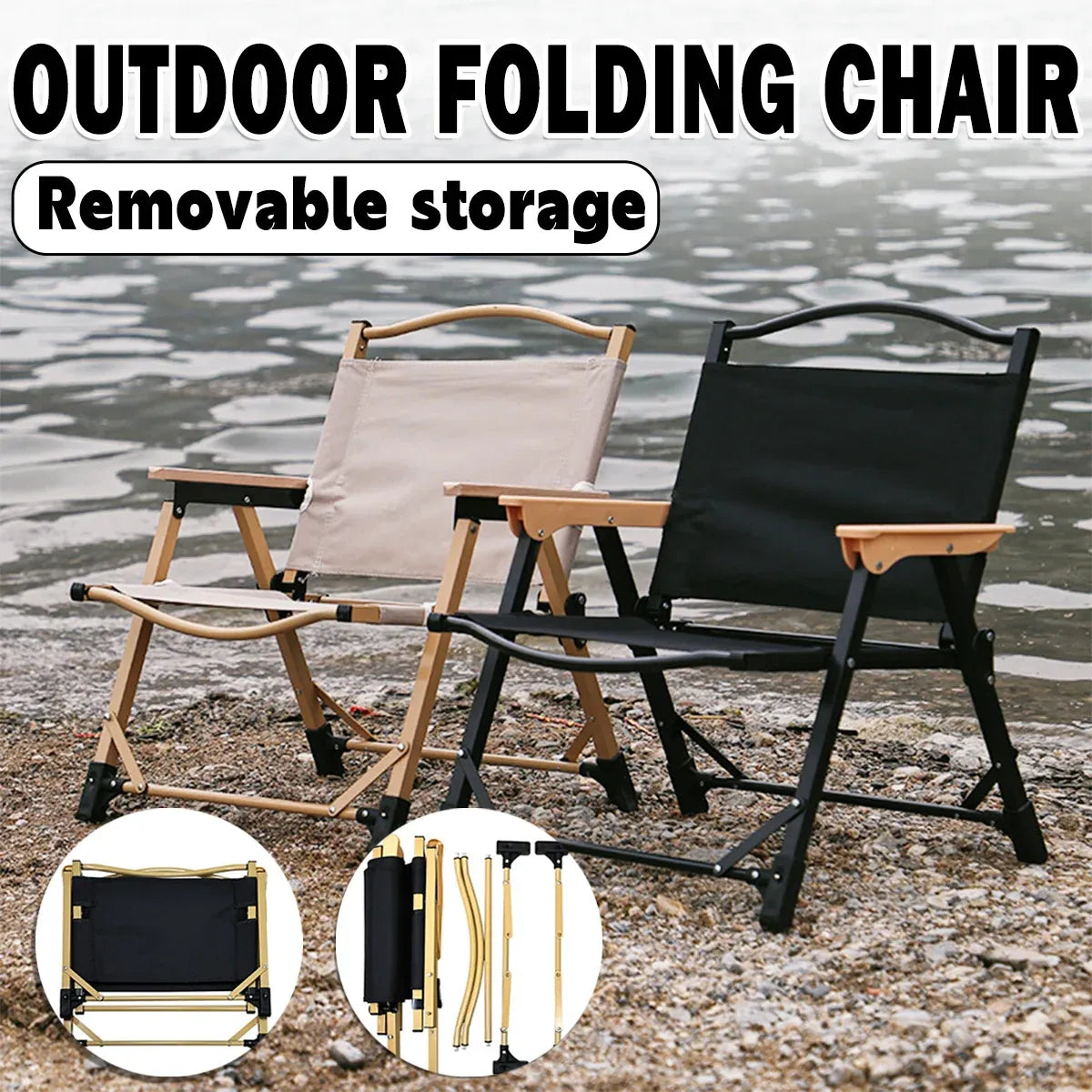 Outdoor Folding Chair Portable Camping Seat Compact Foldable Chair for Picnic - Black