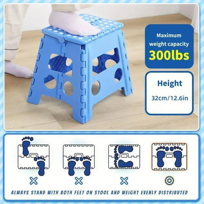 Portable Folding Plastic Stool Lightweight Collapsible Chair for Outdoor Travel - White