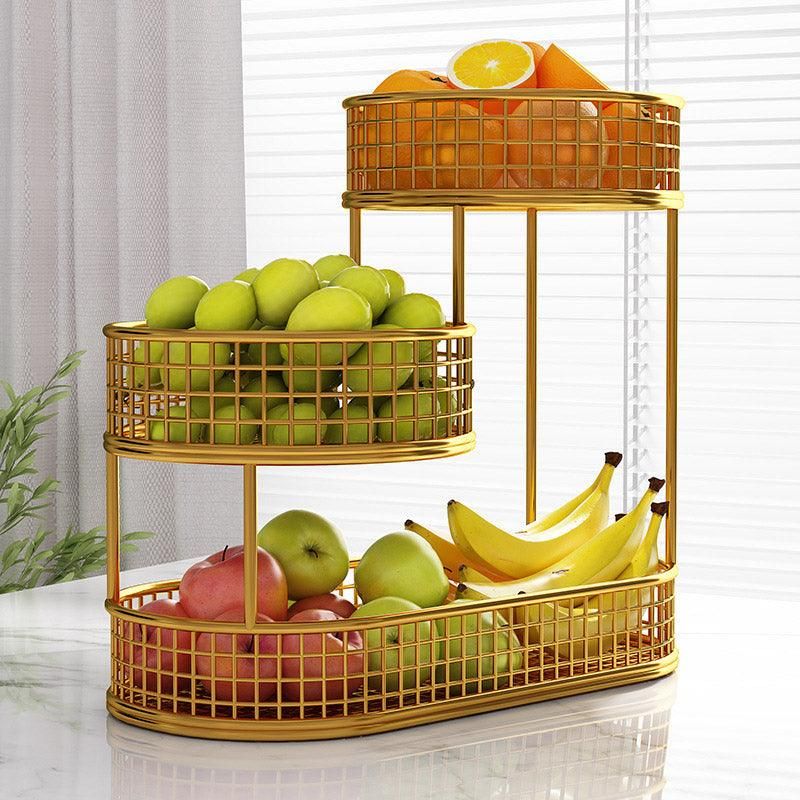Luxury Multi-Layer Fruit Basket Snack Storage Rack Living Room Coffee Table - Gold