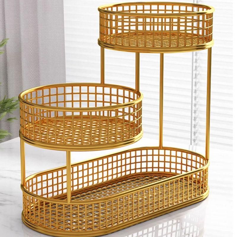 Luxury Multi-Layer Fruit Basket Snack Storage Rack Living Room Coffee Table - Gold