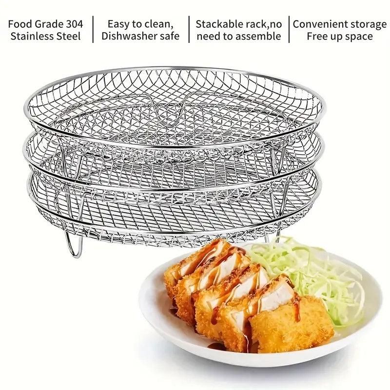 Air Fryer Grill Rack Multi Layer Removable Shelf Mesh Rack for Cooking BBQ - Round