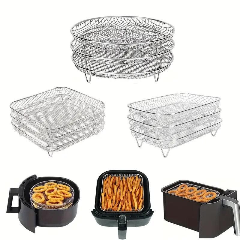 Air Fryer Grill Rack Multi Layer Removable Shelf Mesh Rack for Cooking BBQ - Round