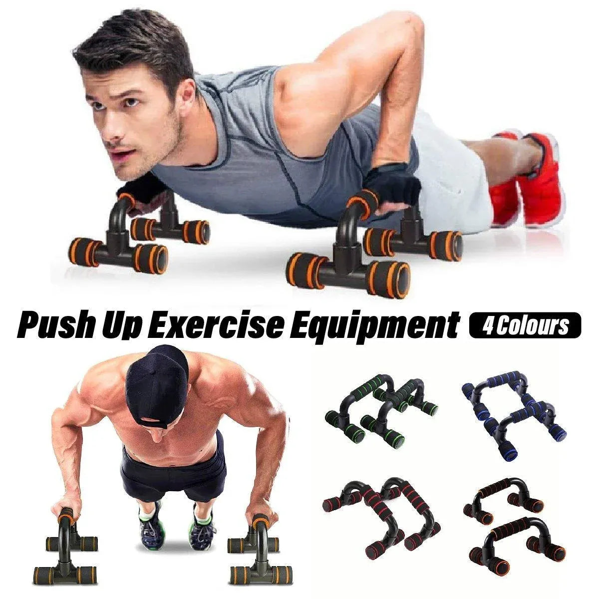 H Shaped Push Up Bars Home Fitness Equipment for Chest Arm Shoulder Training - Red