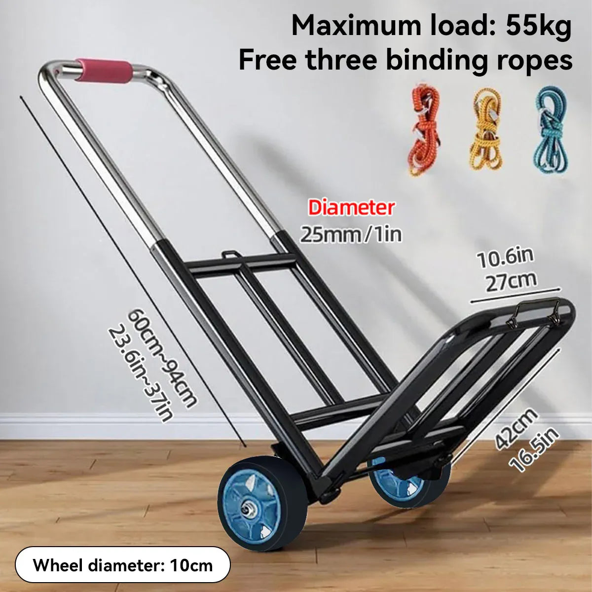 Folding Hand Trolley Heavy Duty Solid Wheel or Stair Climber Tri Wheel for Moving - Flat Ground