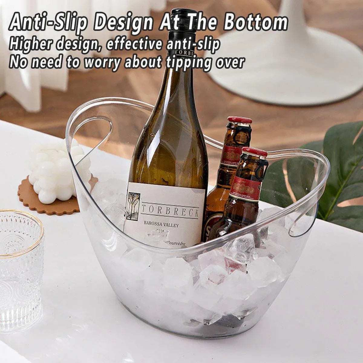 2PCS Transparent 3.5L Ice Bucket Large Capacity Wine Beer Cooler Picnic Basket