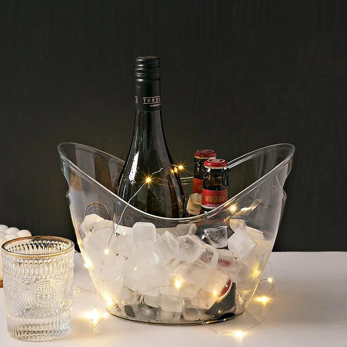 2PCS Transparent 3.5L Ice Bucket Large Capacity Wine Beer Cooler Picnic Basket