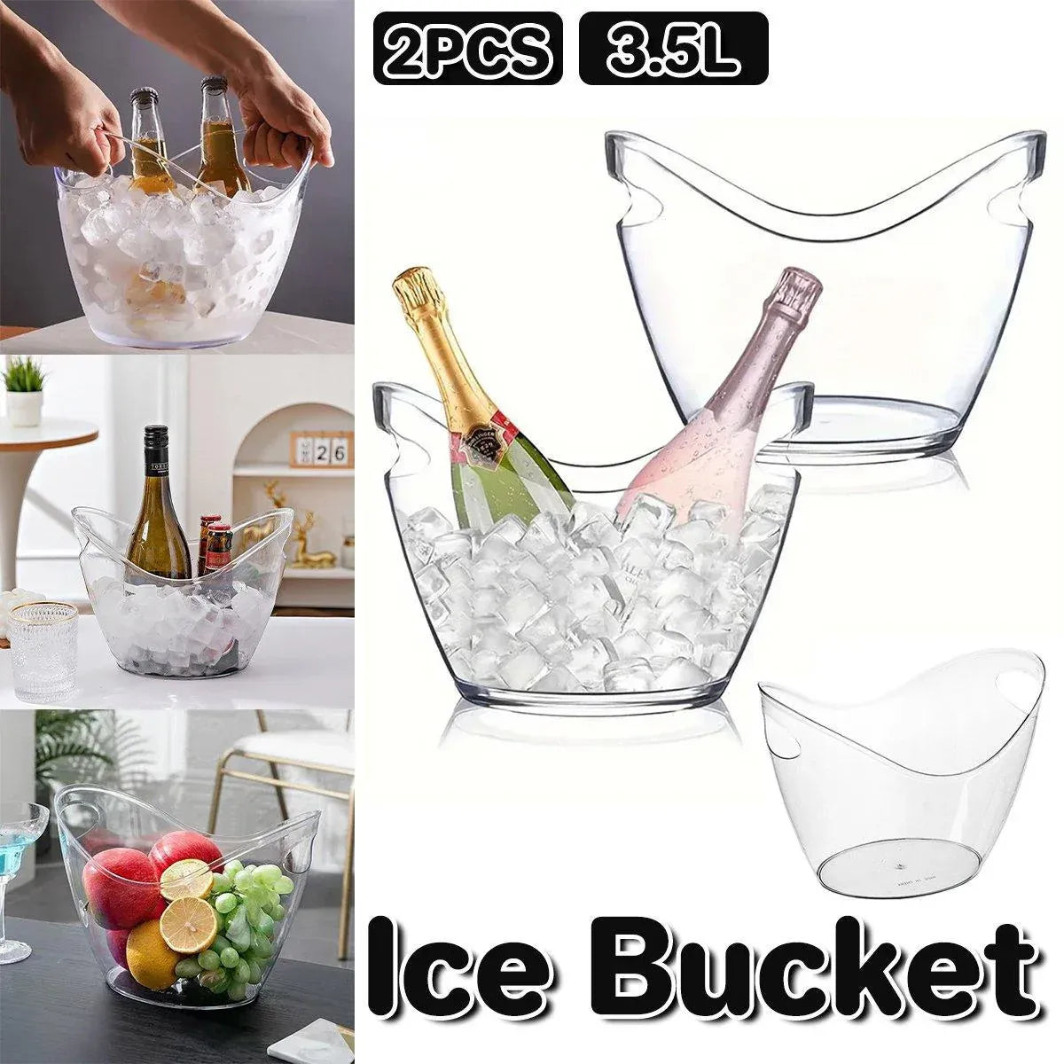 2PCS Transparent 3.5L Ice Bucket Large Capacity Wine Beer Cooler Picnic Basket