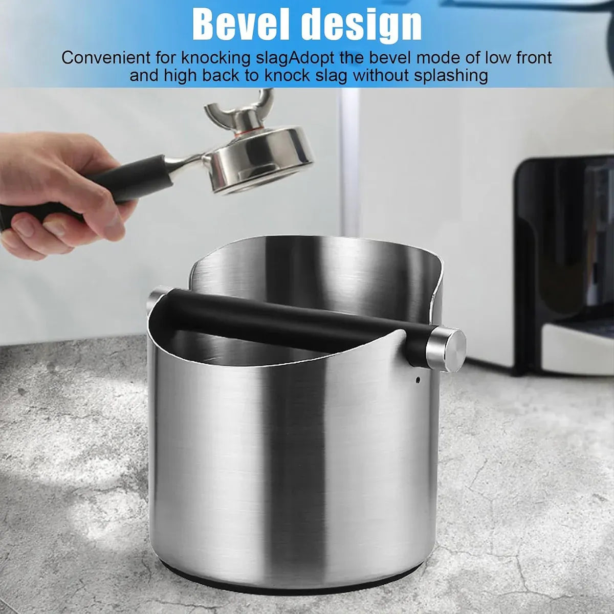 Stainless Steel Coffee Grounds Knock Box Round Tap Bucket for Household Espresso - Black