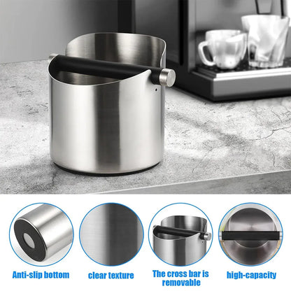Stainless Steel Coffee Grounds Knock Box Round Tap Bucket for Household Espresso - Black