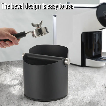Stainless Steel Coffee Grounds Knock Box Round Tap Bucket for Household Espresso - Black