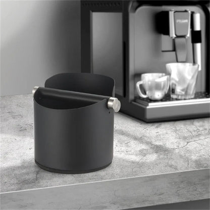 Stainless Steel Coffee Grounds Knock Box Round Tap Bucket for Household Espresso - Black