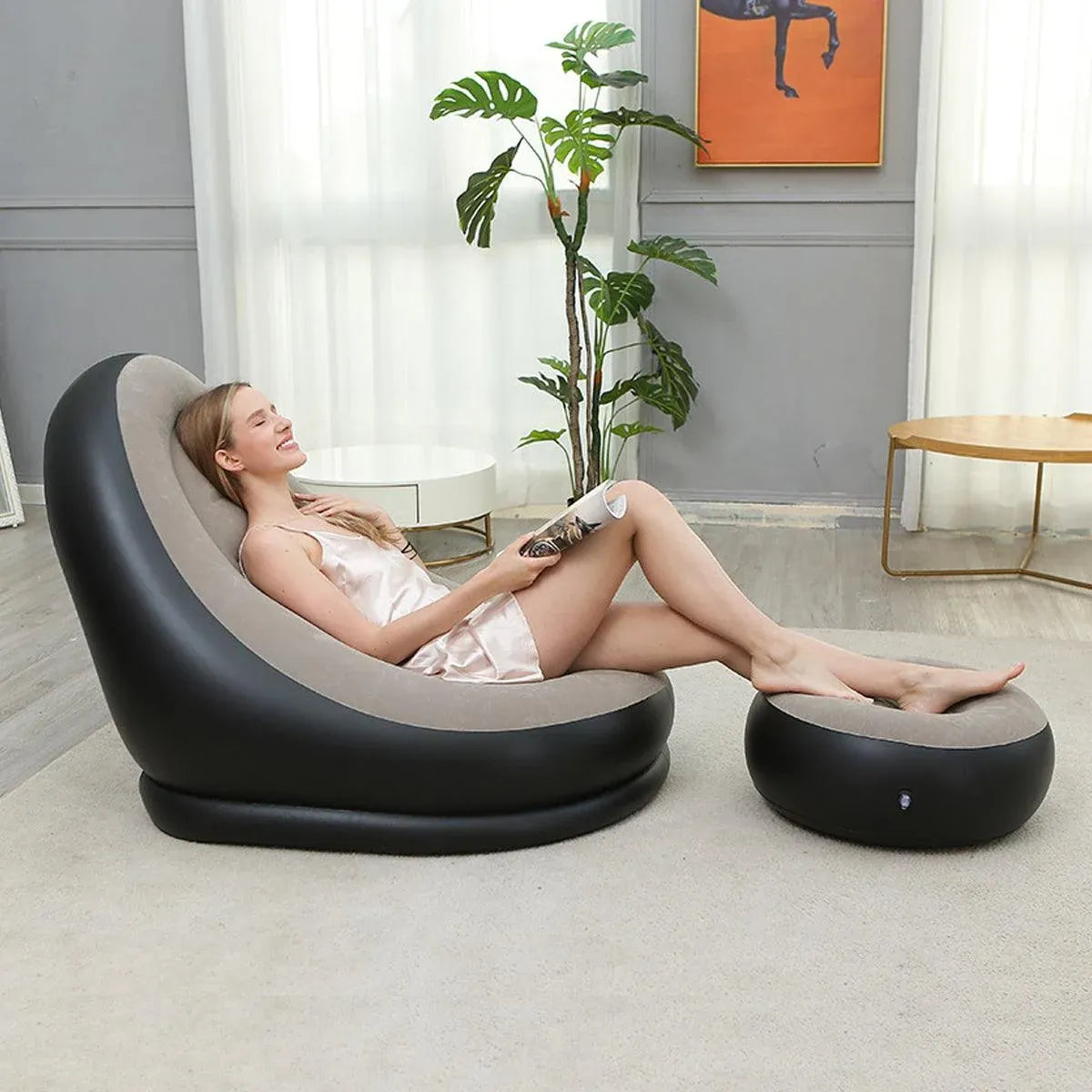 3pcs Inflatable Air Chair Seat Lazy Sofa Lounge Blow Up Ottoman Outdoor Couch