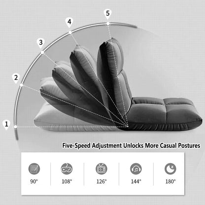 Floor Lounge Sofa Bed Chair with Lumbar Pillow Folding Adjustable Cushion - White