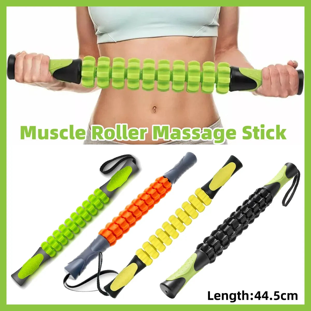 Muscle Roller Stick Full Body Fitness Massage Tool for Home and Gym Use - Black
