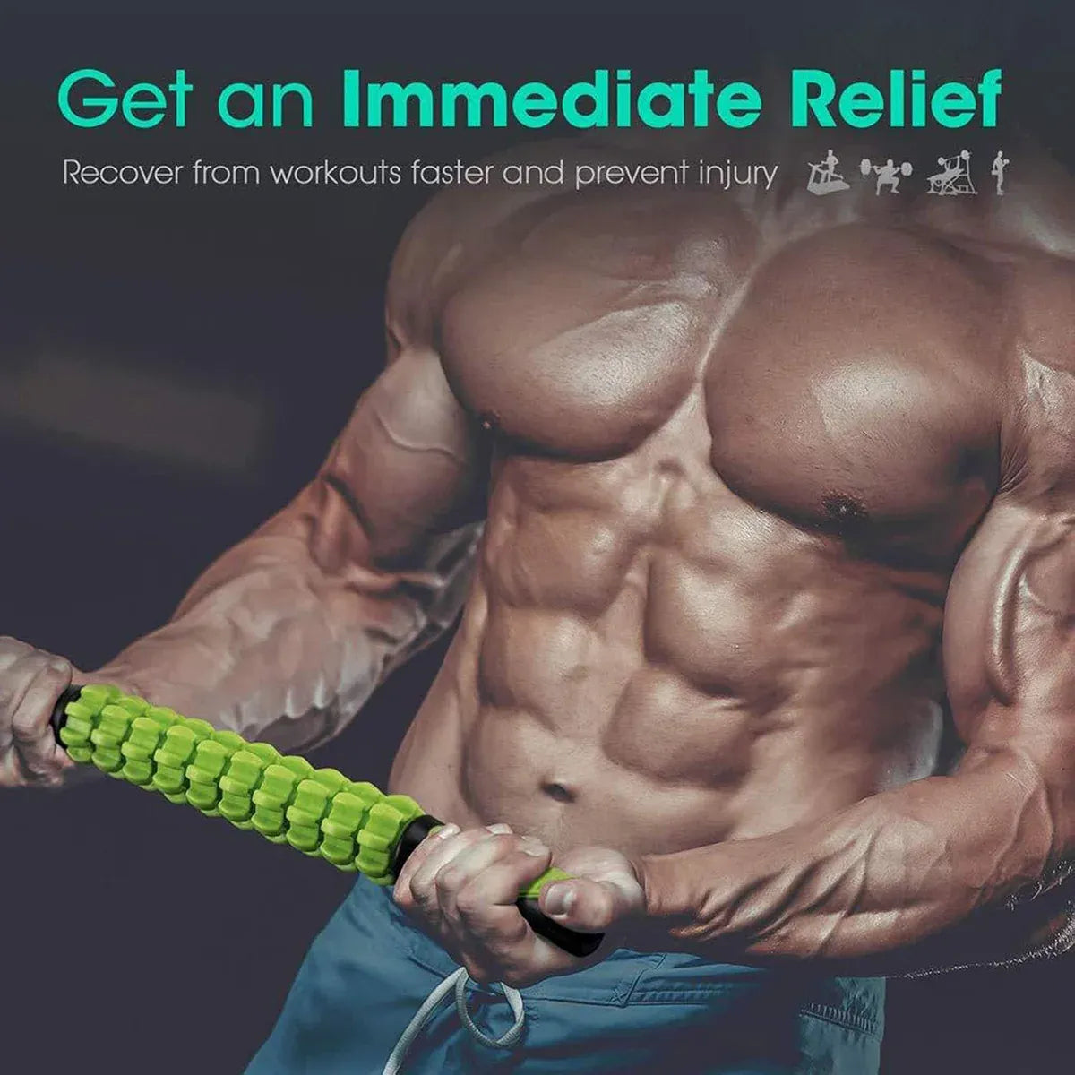 Muscle Roller Stick Full Body Fitness Massage Tool for Home and Gym Use - Black