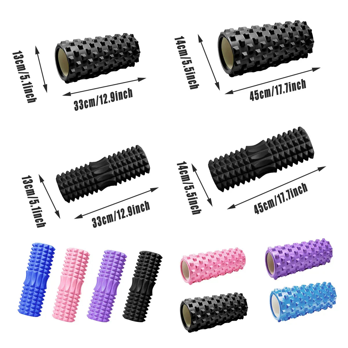 High Density EVA Foam Roller Yoga Massage Stick for Fitness - Wolf Tooth Style Purple-33cm