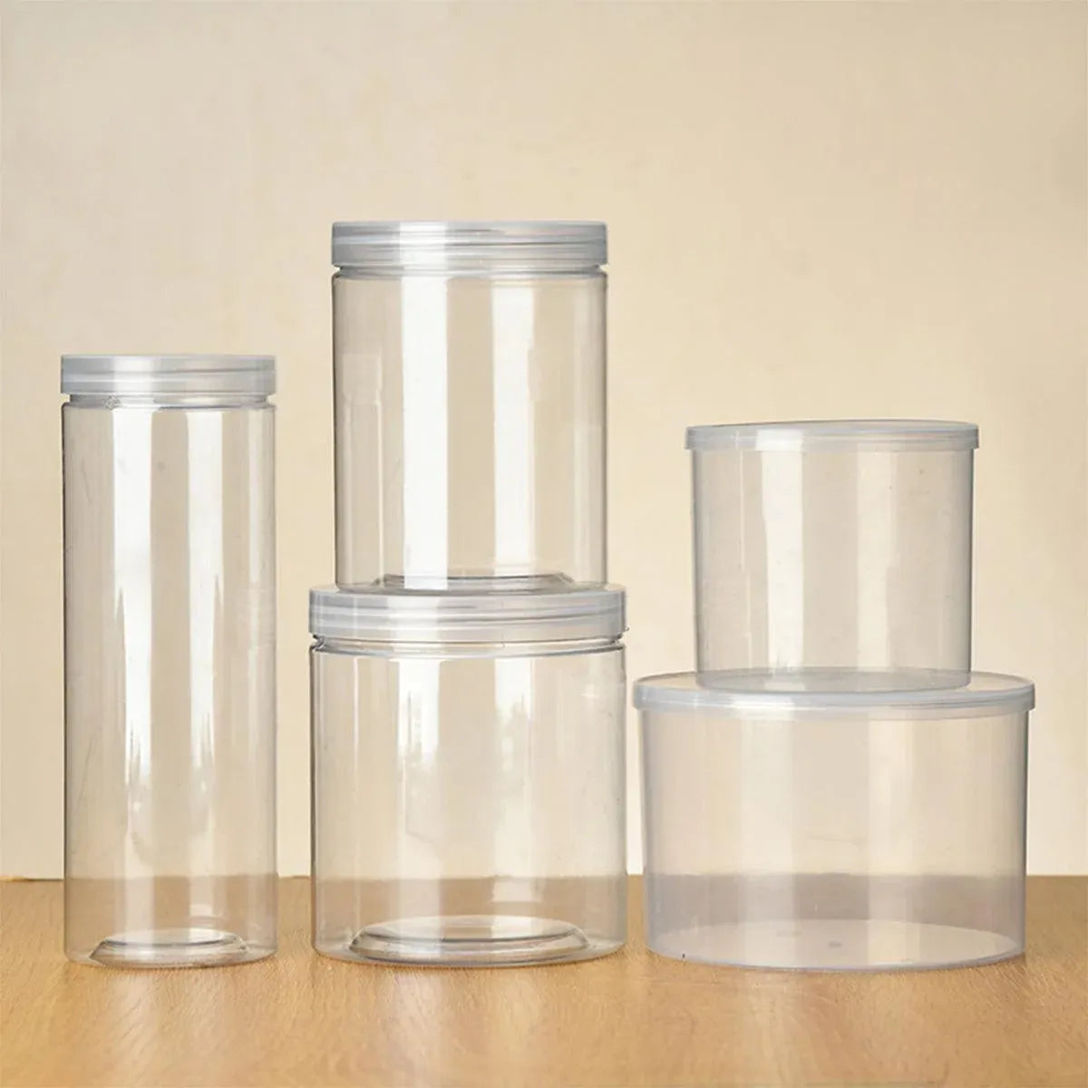 Wide Mouth Plastic Food Bottles 50pcs Transparent Sealed Storage Tanks Container - 10cm x 8.5cm