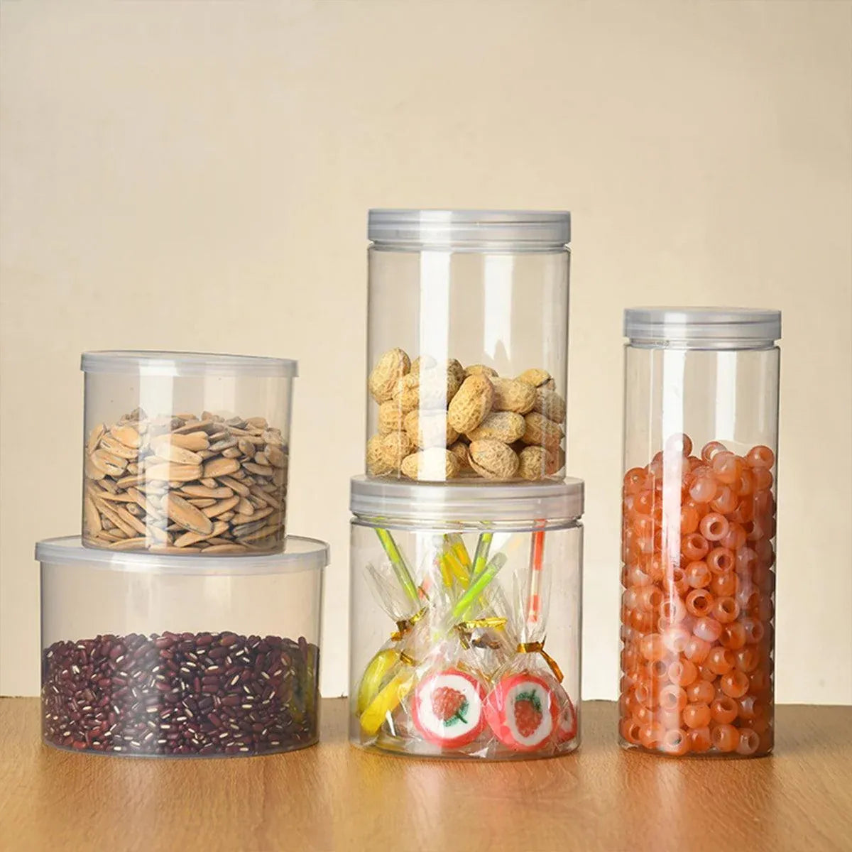 Wide Mouth Plastic Food Bottles 50pcs Transparent Sealed Storage Tanks Container - 10cm x 8.5cm