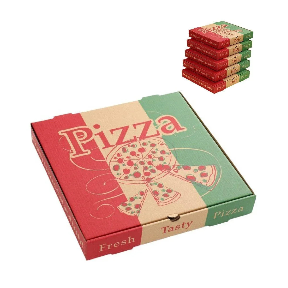 50pcs Pizza Packing Boxes Folding Box Durable Food Storage Containers Colourful - 11inch