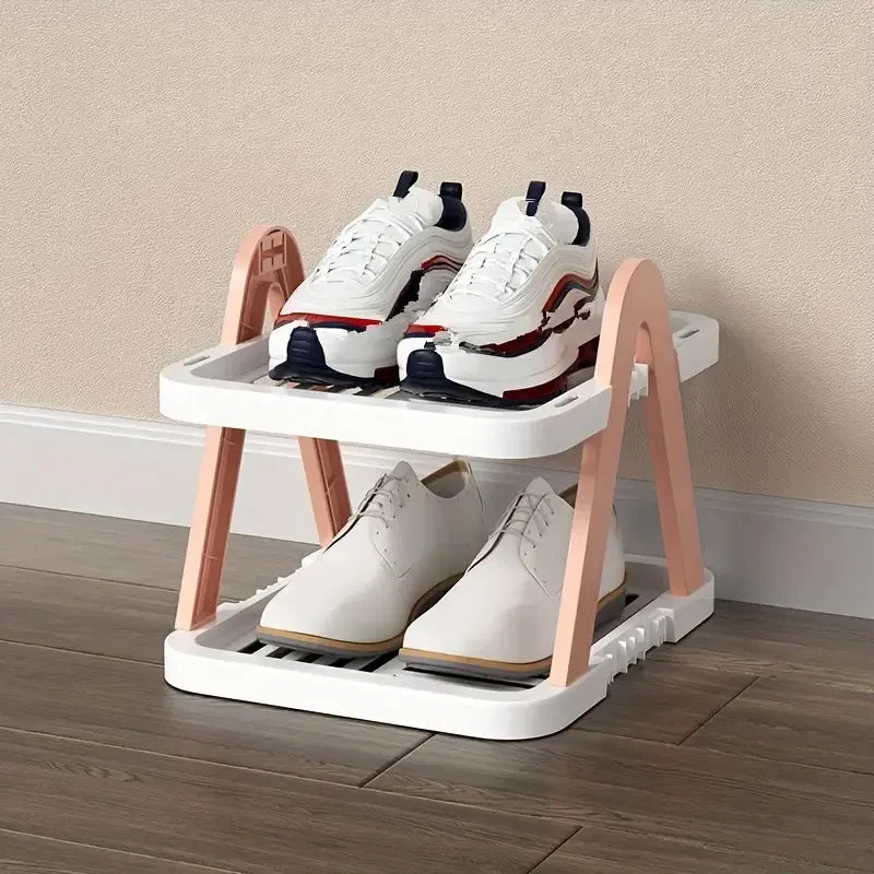 2/3 Tier Removable Shoe Rack Folding Storage Shelf Simple Space Saving Organizer - 2Tier-Blue