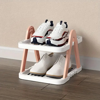 2/3 Tier Removable Shoe Rack Folding Storage Shelf Simple Space Saving Organizer - 2Tier-Pink