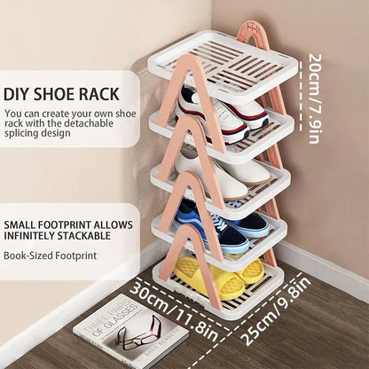2/3 Tier Removable Shoe Rack Folding Storage Shelf Simple Space Saving Organizer - 3Tier-Pink