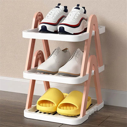 2/3 Tier Removable Shoe Rack Folding Storage Shelf Simple Space Saving Organizer - 3Tier-Pink