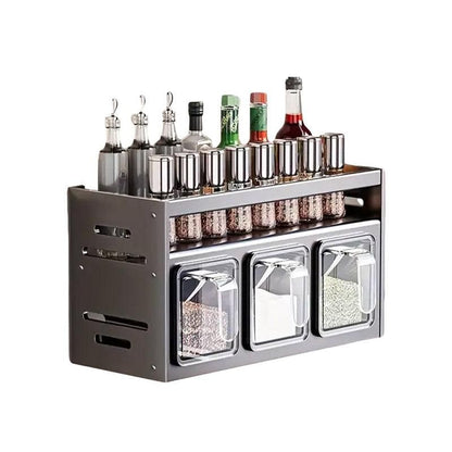 Wall Mounted Kitchen Spice Box Shelf Multifunctional Organiser for Herbs Spices - 3-Grids