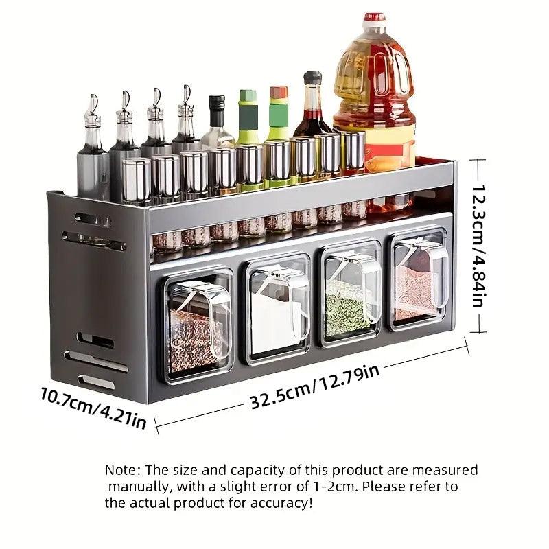 Wall Mounted Kitchen Spice Box Shelf Multifunctional Organiser for Herbs Spices - 3-Grids