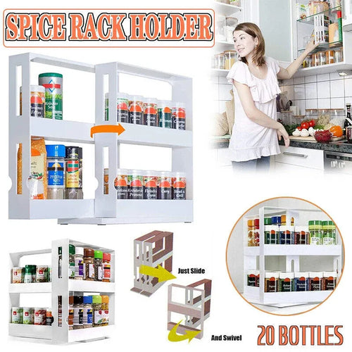 Slide Cabinet Organiser Rack Storage Pantry Kitchen Shelf Spice Jars Can Holder
