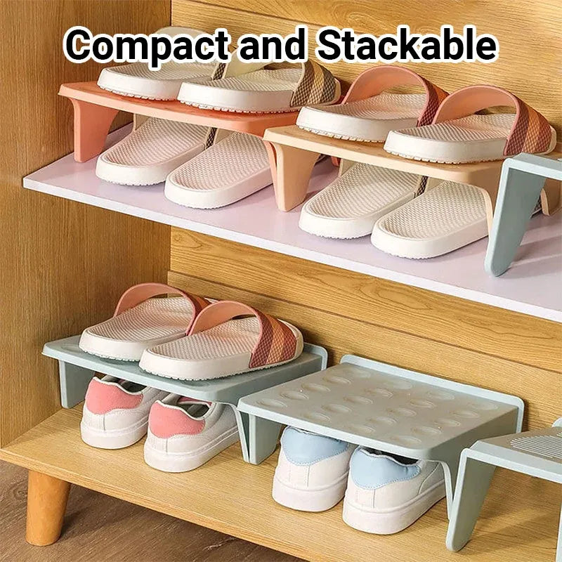 5pcs Double Layer Shoe Rack Simple Storage Organizer Space Saving Shoe Holder - Blue