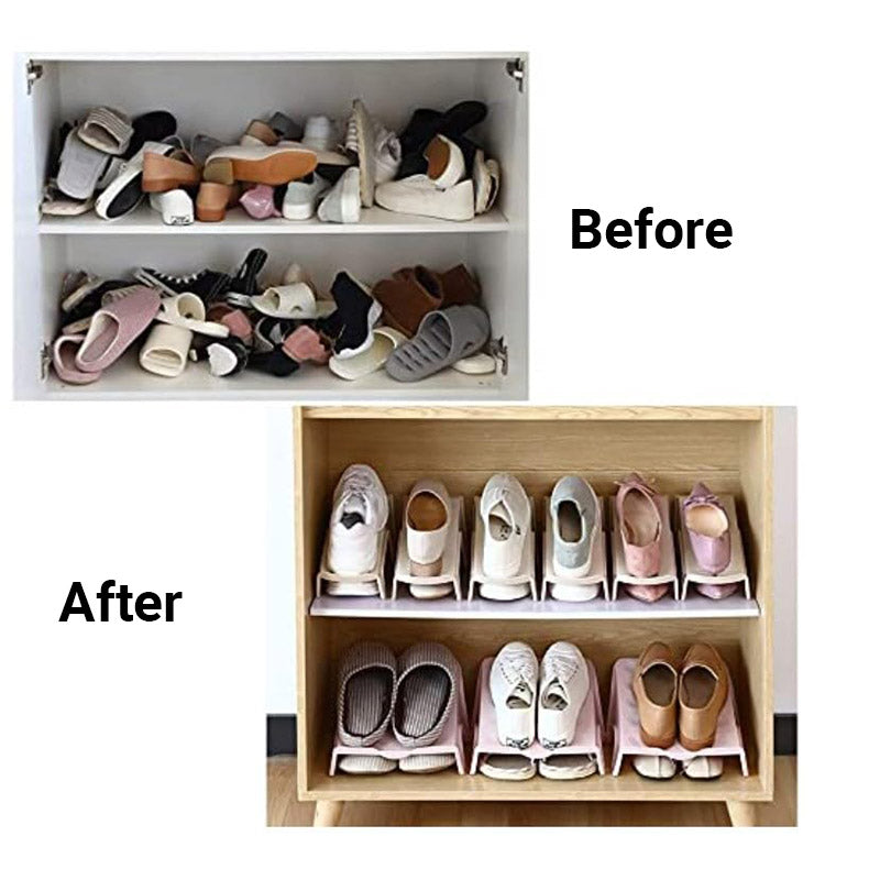 5pcs Double Layer Shoe Rack Simple Storage Organizer Space Saving Shoe Holder - Blue