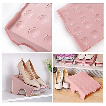 5pcs Double Layer Shoe Rack Simple Storage Organizer Space Saving Shoe Holder - Pink