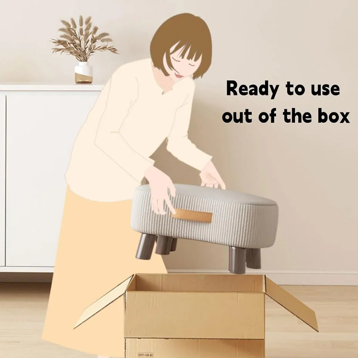 Small Stool for Home Simple Shoe Changing Low Seat Stool Wooden Household Use - Beige