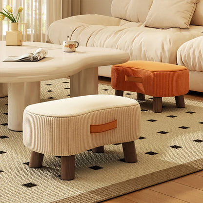 Small Stool for Home Simple Shoe Changing Low Seat Stool Wooden Household Use - Orange